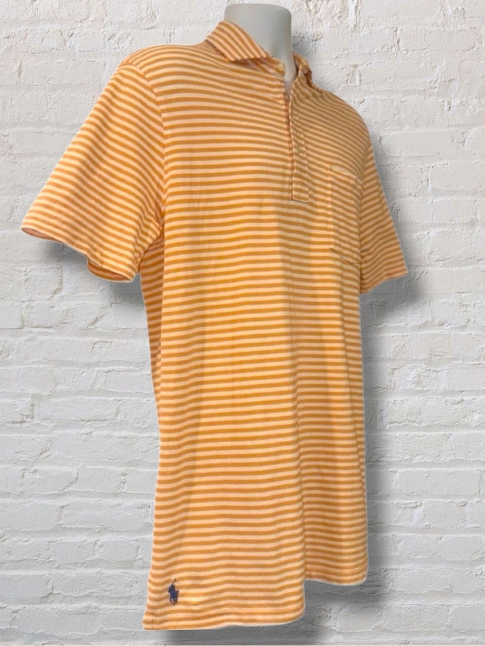 Ralph Lauren Polo Men’s Medium Classic Fit Featherweight Mesh OrangeWhite Stripe